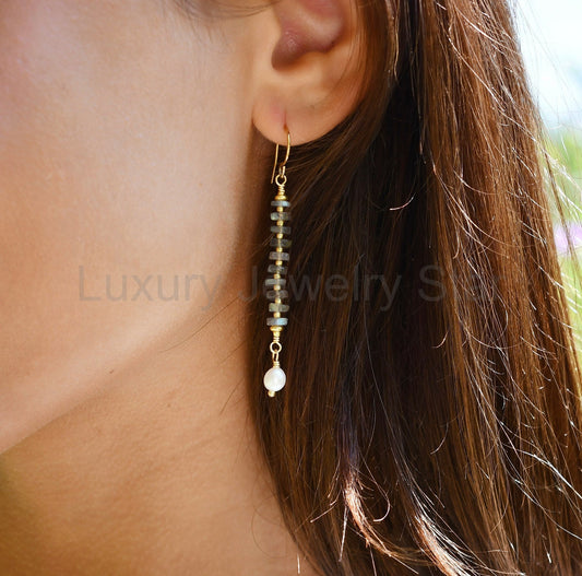 Elara Earrings: Labradorite & Pearl - image 2