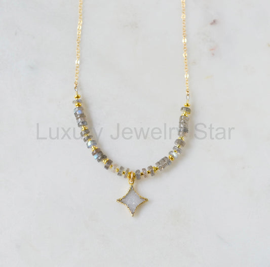 Lyra Necklace - Labradorite & Quartz Druzy