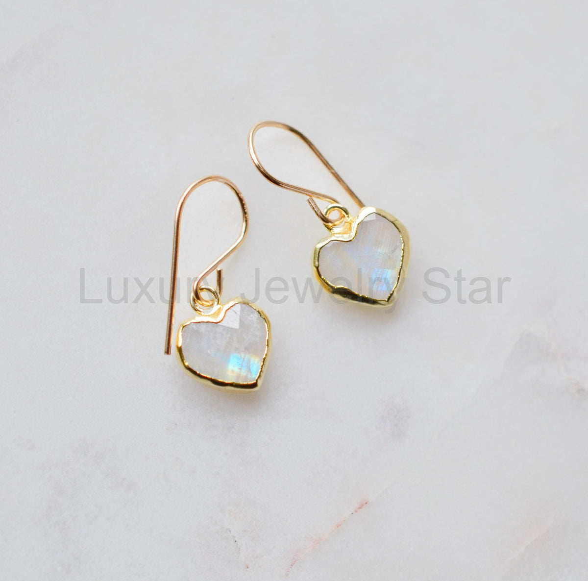 Rainbow Moonstone Heart Earrings