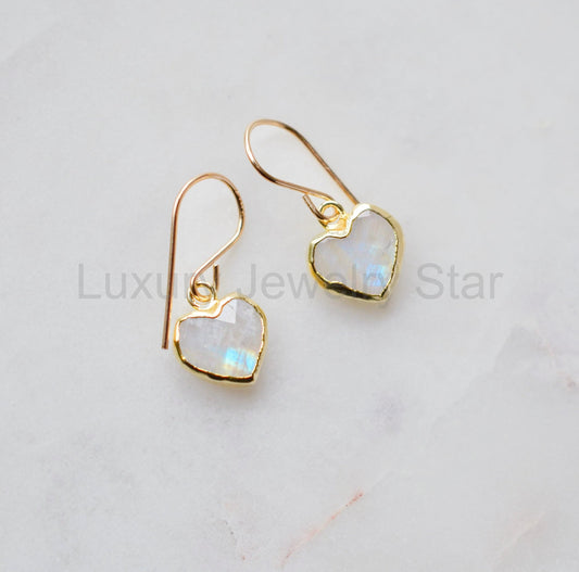Rainbow Moonstone Heart Earrings