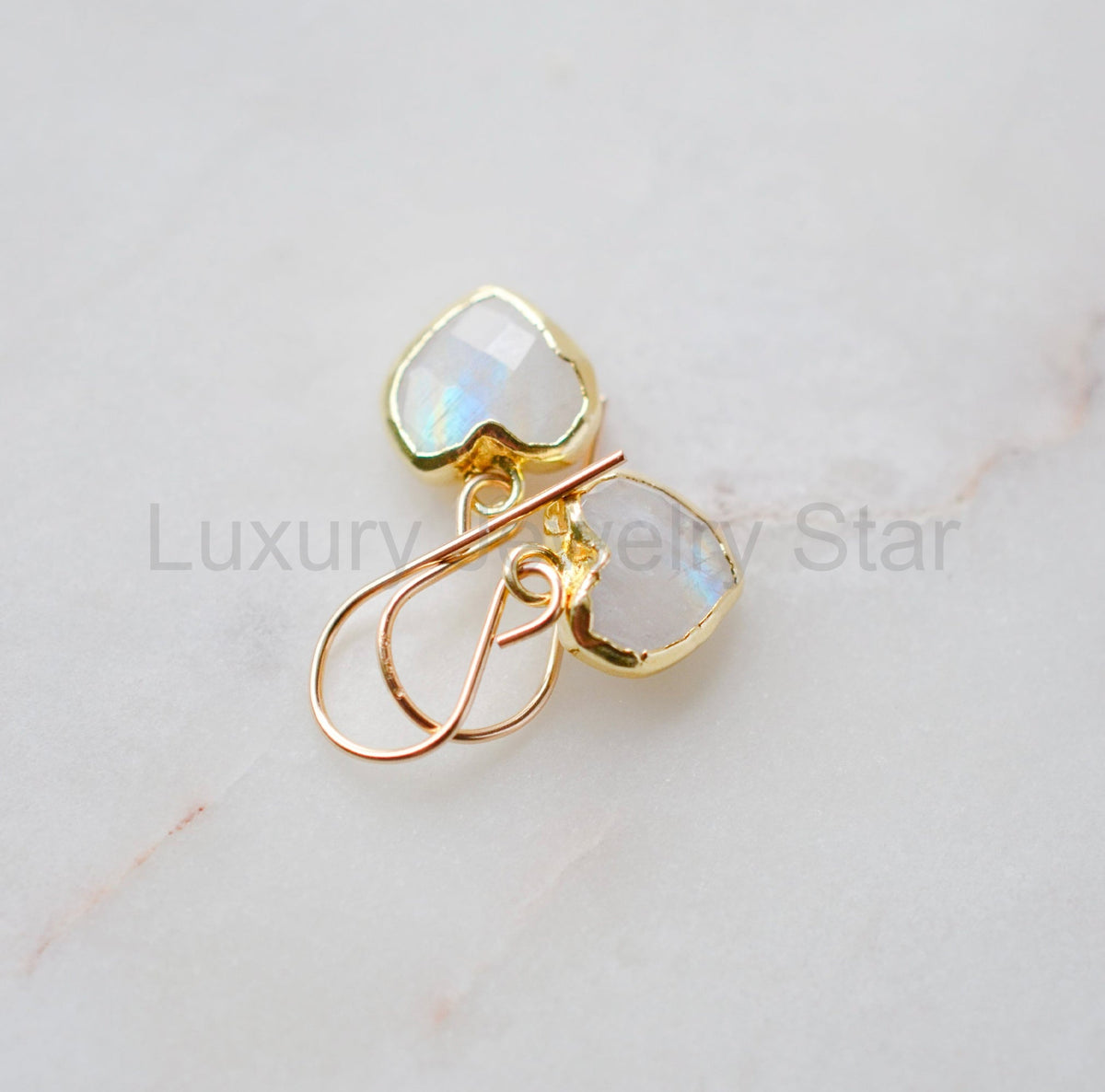 Rainbow Moonstone Heart Earrings - image 2