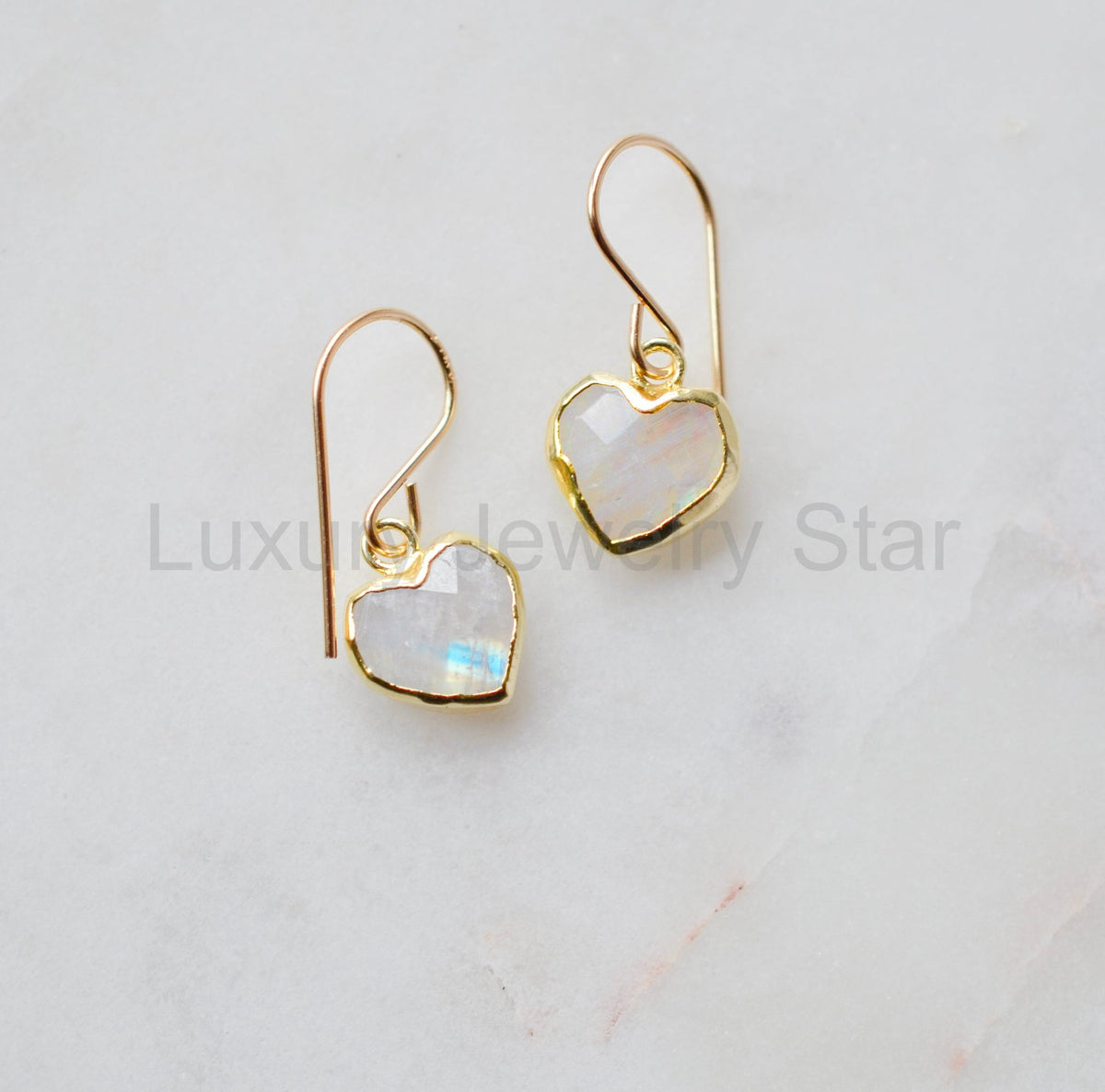 Rainbow Moonstone Heart Earrings - image 3
