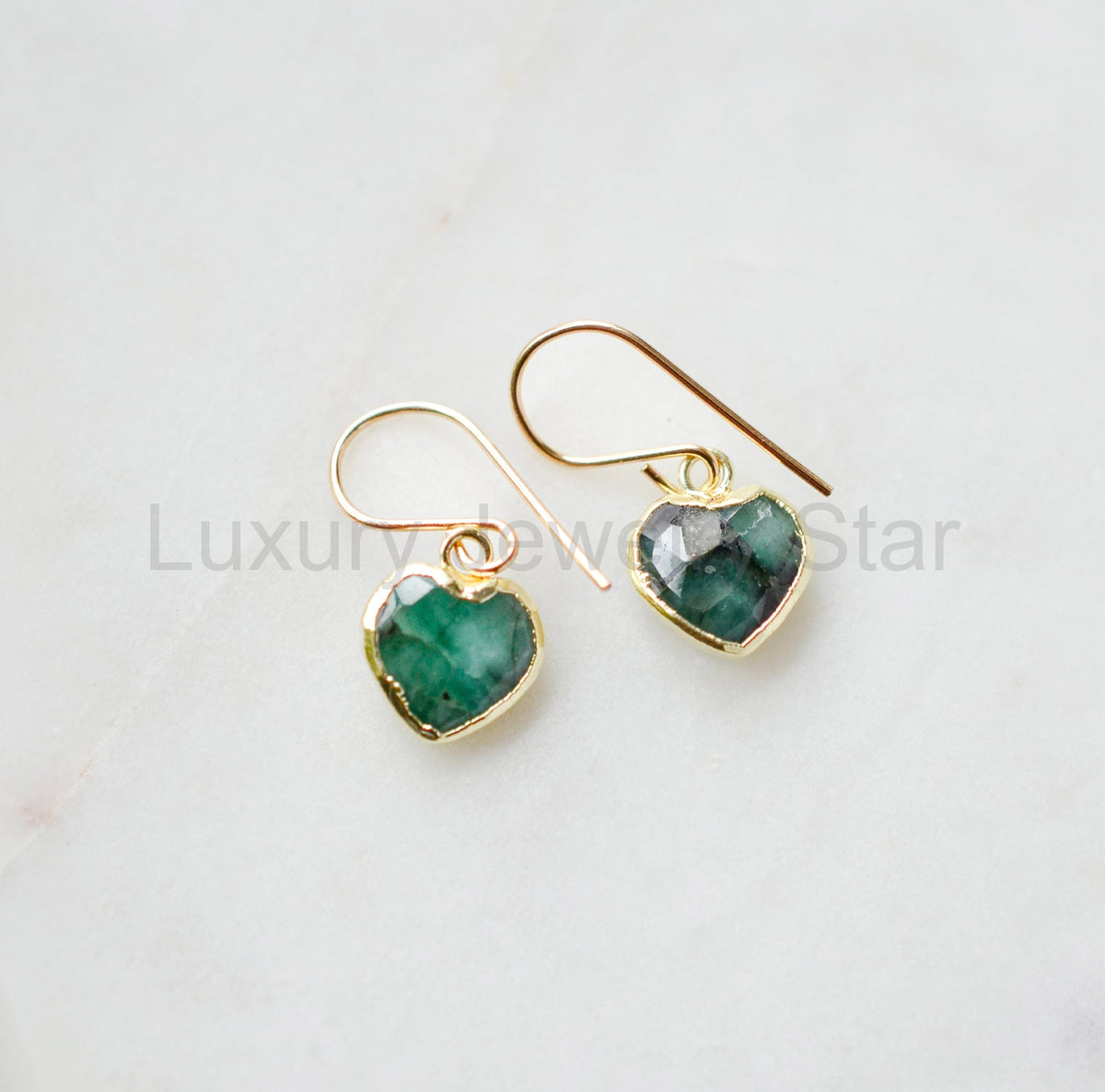 Raw Emerald Heart Earrings