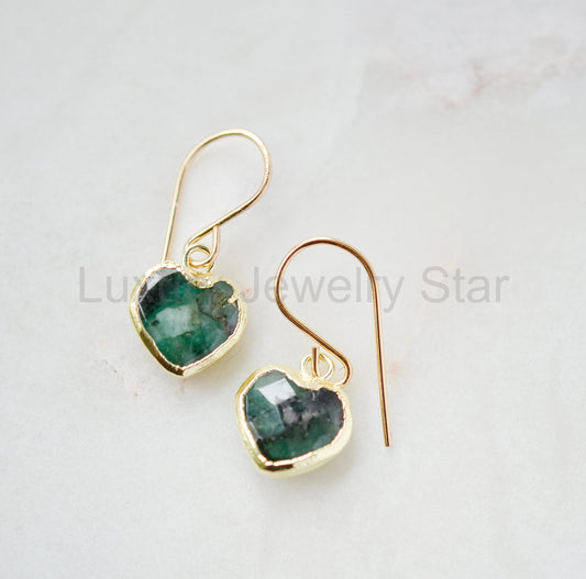 Raw Emerald Heart Earrings - image 2