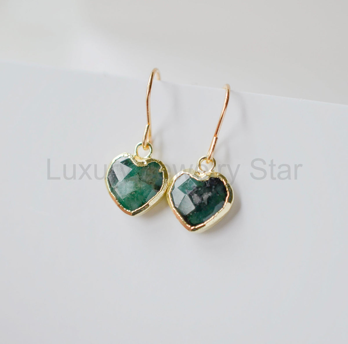 Raw Emerald Heart Earrings - image 6
