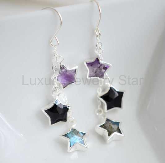 Star Gazer Earrings: Amethyst, Onyx, Labradorite - image 2