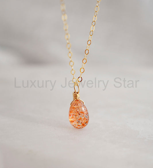 Sunstone Droplet Necklace