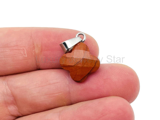 Red Jasper Four-Leaf Clover Crystal Pendant - DIY Jewelry Making Supplies - NC1324