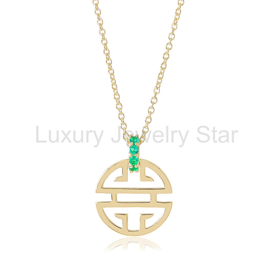 Emerald & Gold Shou Pendant Necklace