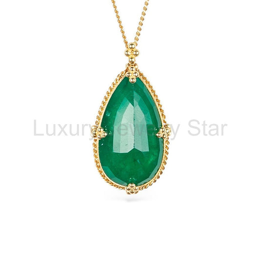 Emerald Teardrop Pendant Necklace