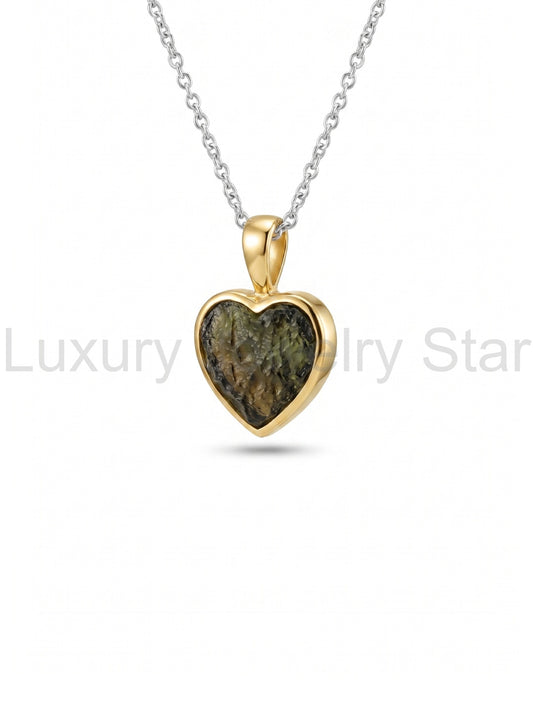 Certified Rough Moldavite Necklace 925 Solid Sterling Silver Handmade Designer Necklace, 100%