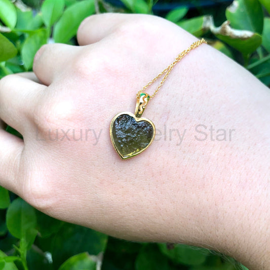 Certified Rough Moldavite Necklace 925 Solid Sterling Silver Handmade Designer Necklace - image 2