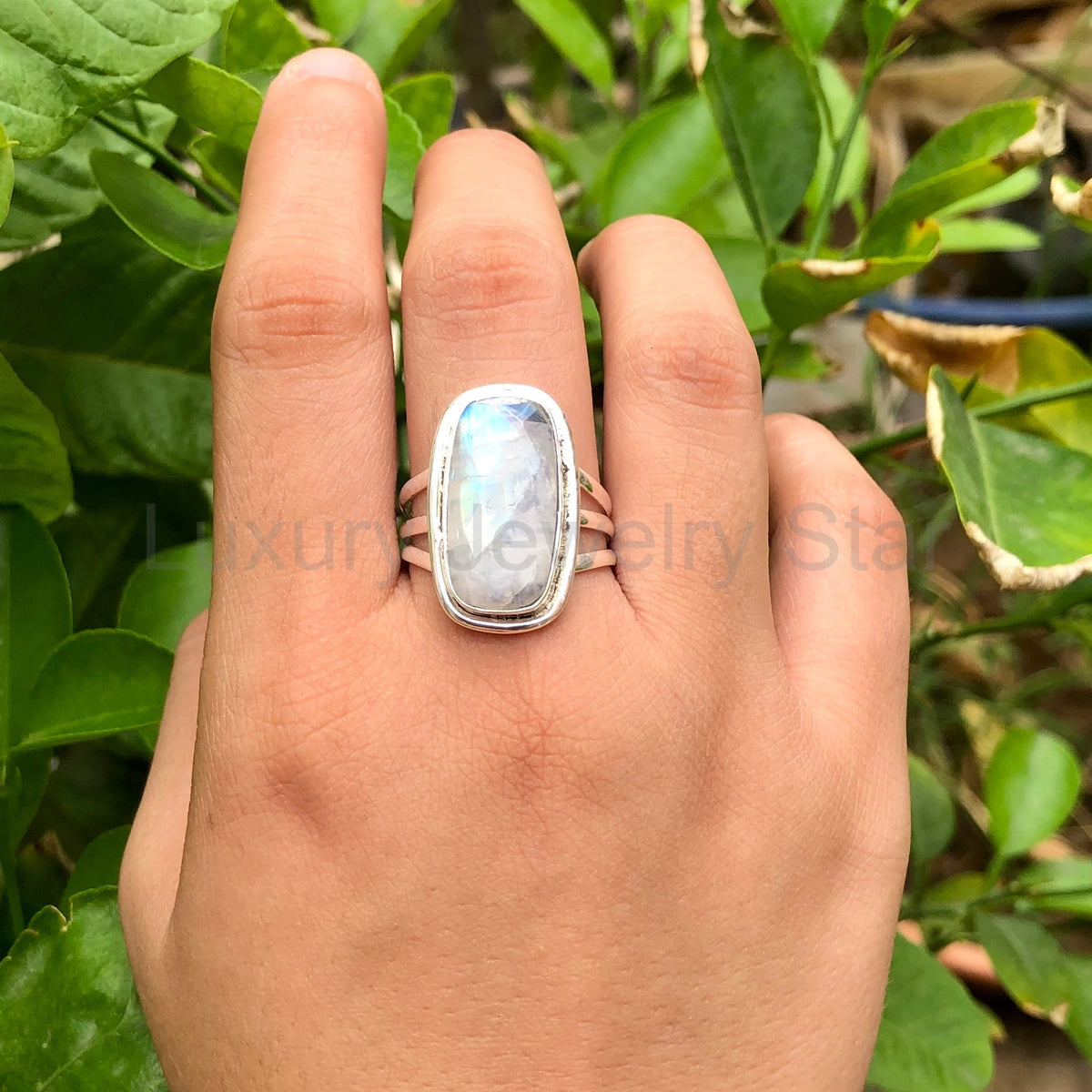 Rainbow Moonstone Ring, 925 Sterling Silver Handmade Women's Ring, Natural Gemstone Silver Ring