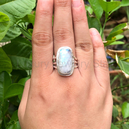 Rainbow Moonstone Ring, 925 Sterling Silver Handmade Women's Ring, Natural Gemstone Silver - image 2