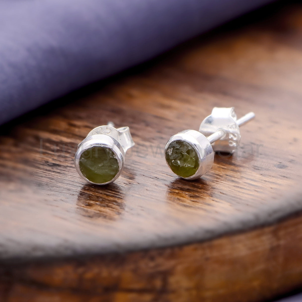 Raw Moldavite Gemstone Handmade 925 Sterling Silver Czech Moldavite Earring - image 2