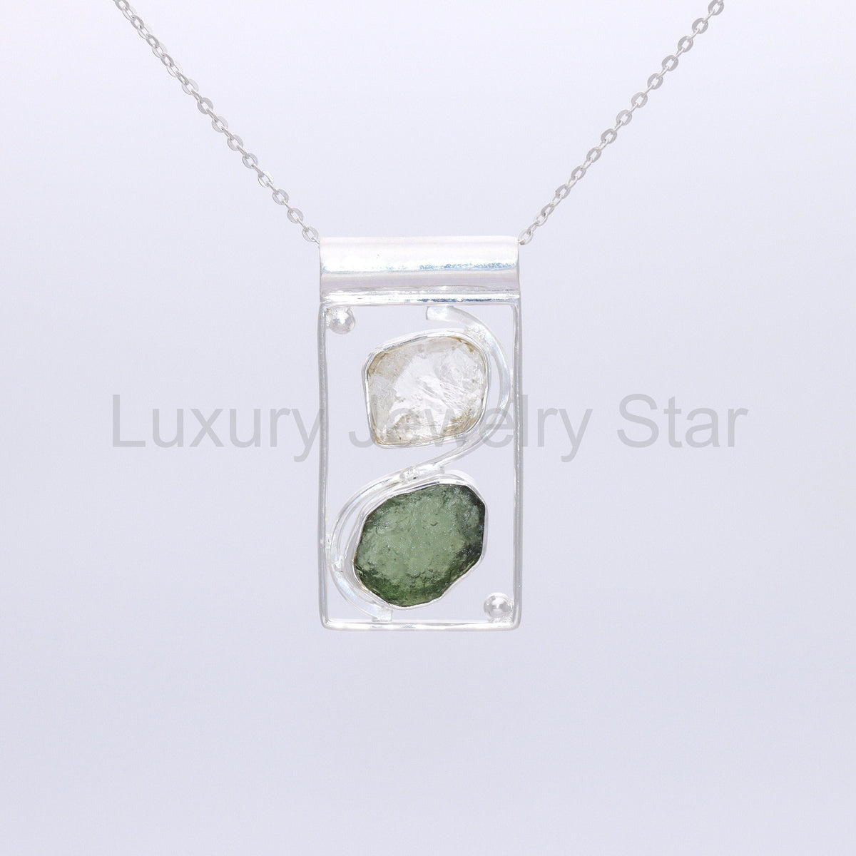 Raw Moldavite Pendant, 925 Sterling Silver, Herkimer Diamond Jewelry, Natural Gemstone - image 4