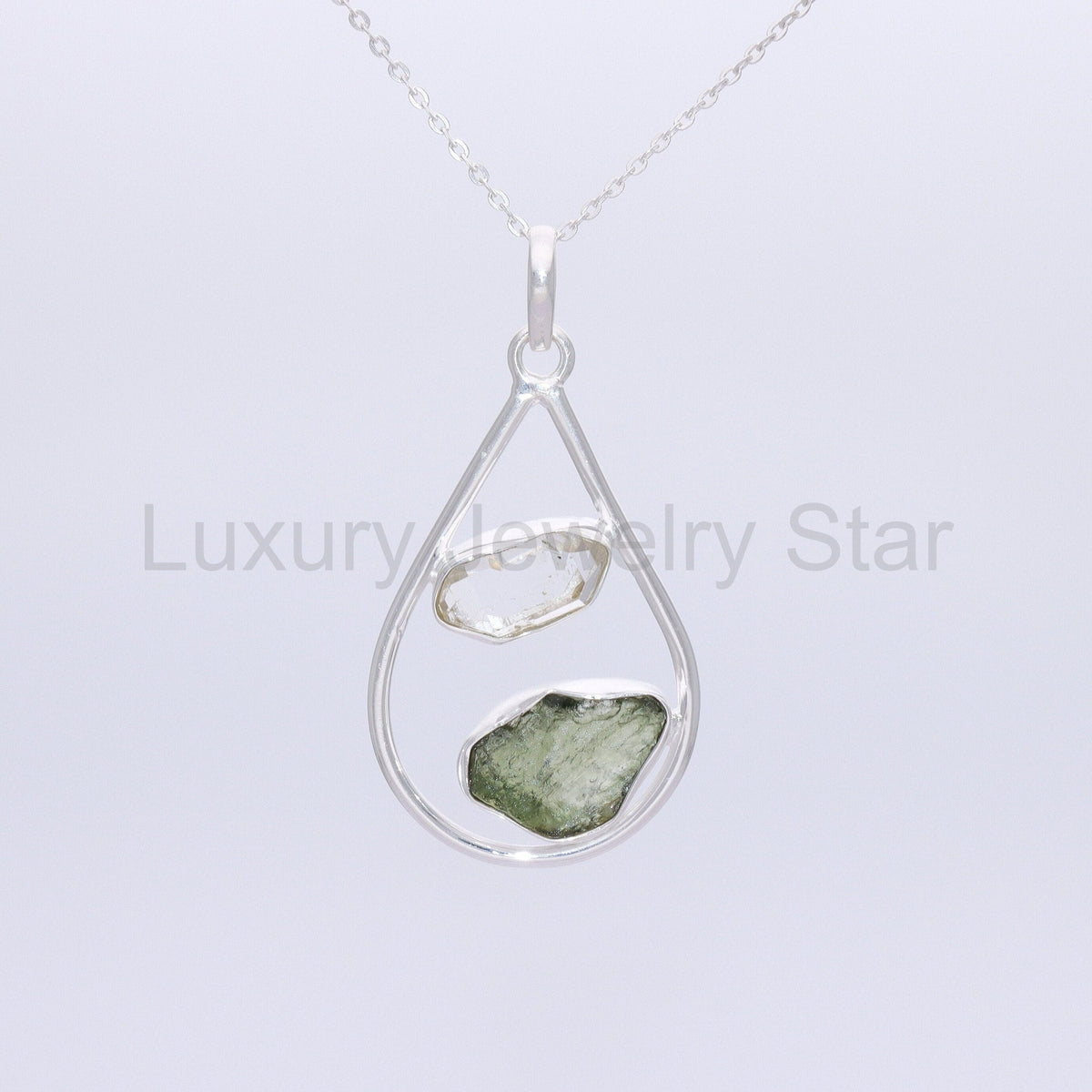 Raw Moldavite Pendant, Herkimer Diamond Jewelry, Natural Gemstone Jewelry, 925 Sterling - image 5