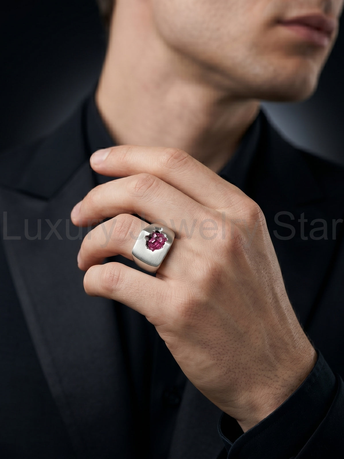 Raw Pink Tourmaline Men's Ring By Harshita Jewellery - image 4