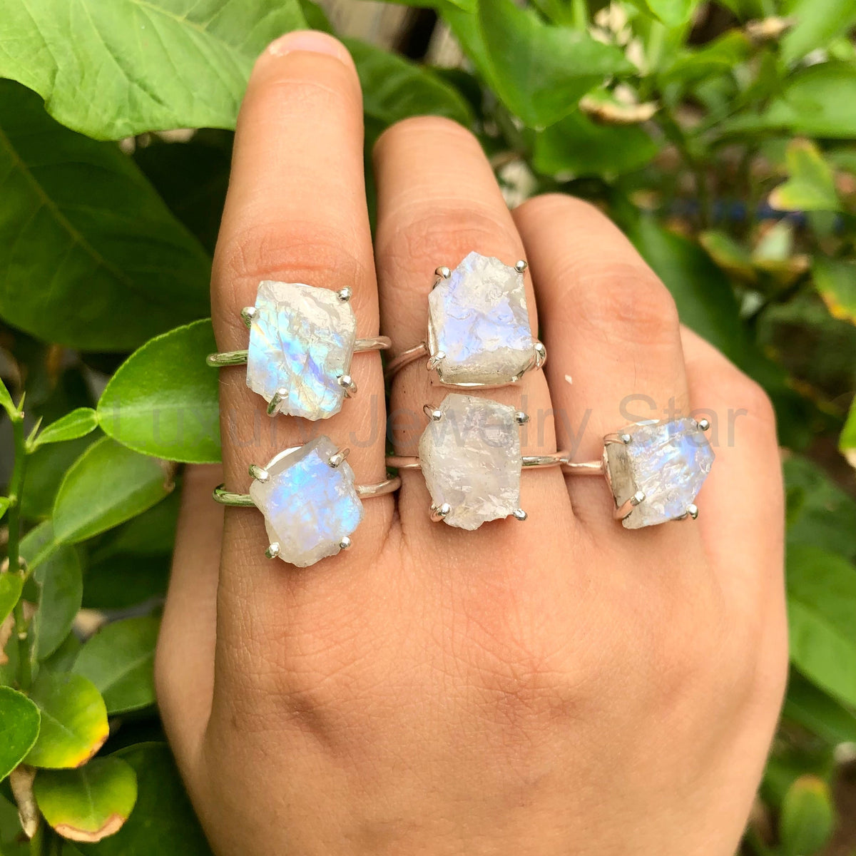 Raw Rainbow Moonstone Ring, 925 Sterling Silver Handmade Women's Ring, Natural Gemstone Silver Ring