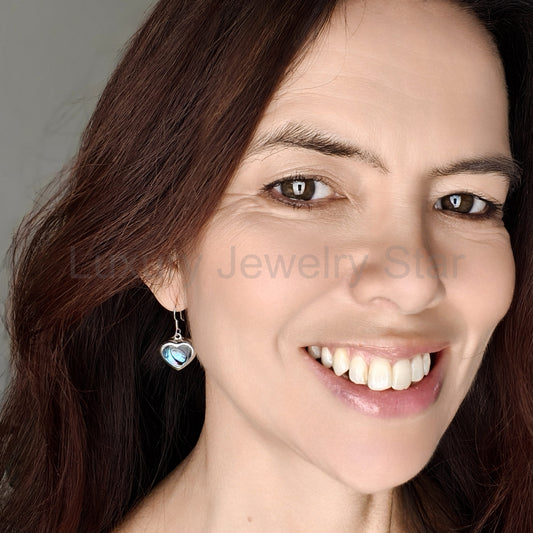 Abalone Heart Earrings in Sterling Silver | Seashell Gift - image 2