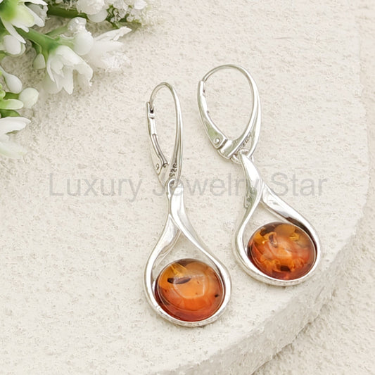 Baltic Amber Earrings | Hanging Amber | November Gift | Sterling Silver