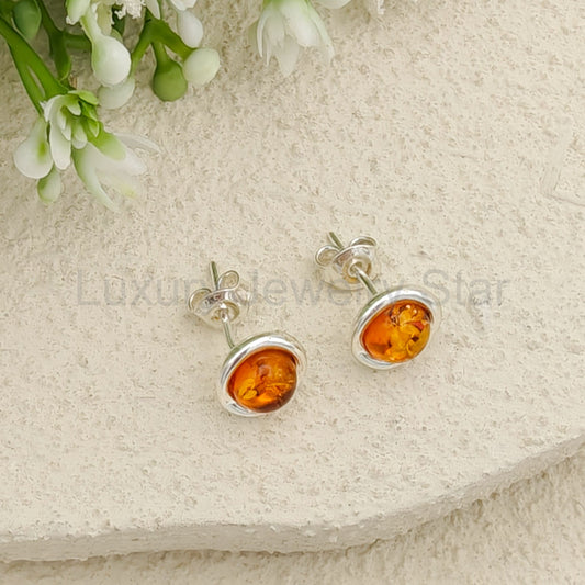 Baltic Amber Earrings | Round 8mm Studs | Sterling Silver - image 2