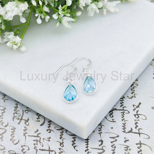 Blue Topaz Earrings | 12mm Teardrop | November Birthstone | Sterling Silver