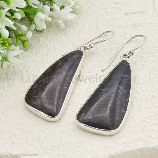 Dinosaur Fossil Earrings | Brontosaurus | 33mm abstract | Sterling Silver - image 2
