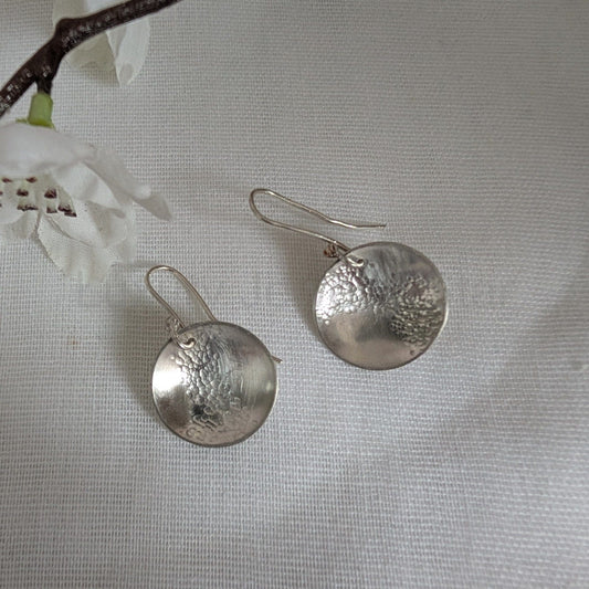 Eco Silver Hammered Dome Earrings | 18 mm Circle | Dangle and Drop Earrings | Recycled - image 2
