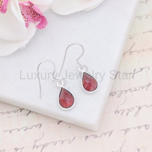Garnet Gemstone Earrings | Teardrop | January Gift | Sterling Silver - image 2