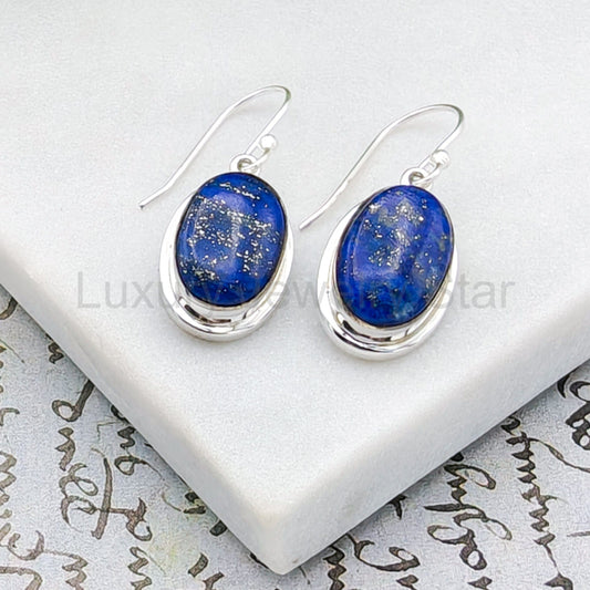 Lapis Lazuli Earrings | 15mm Oval with Double Bezel Silver | September Birthstone - image 2