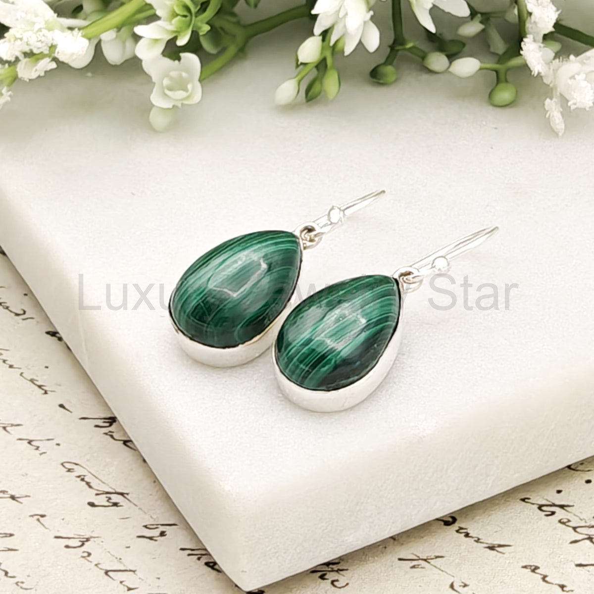Malachite Earrings in Sterling Silver | 15mm length | Taurus Birthstone - image 5