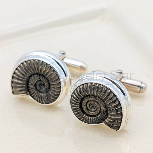 Promicroceras Ammonite Cufflinks | 20mm British Fossils | Sterling Silver