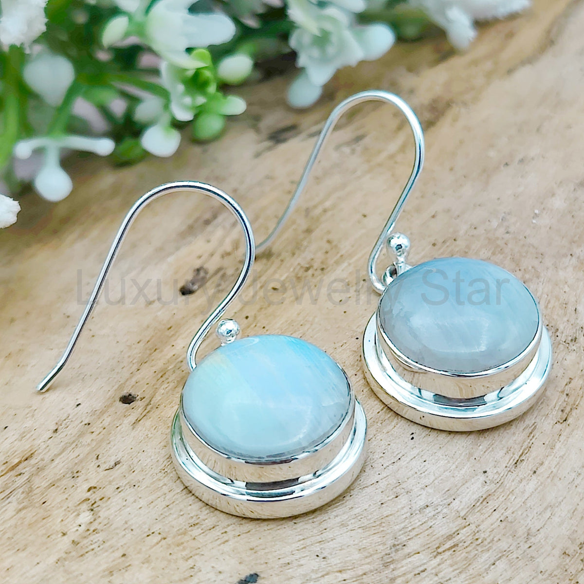 Rainbow Moonstone Earrings | 13mm Round | June Birthstone | Sterling Silver