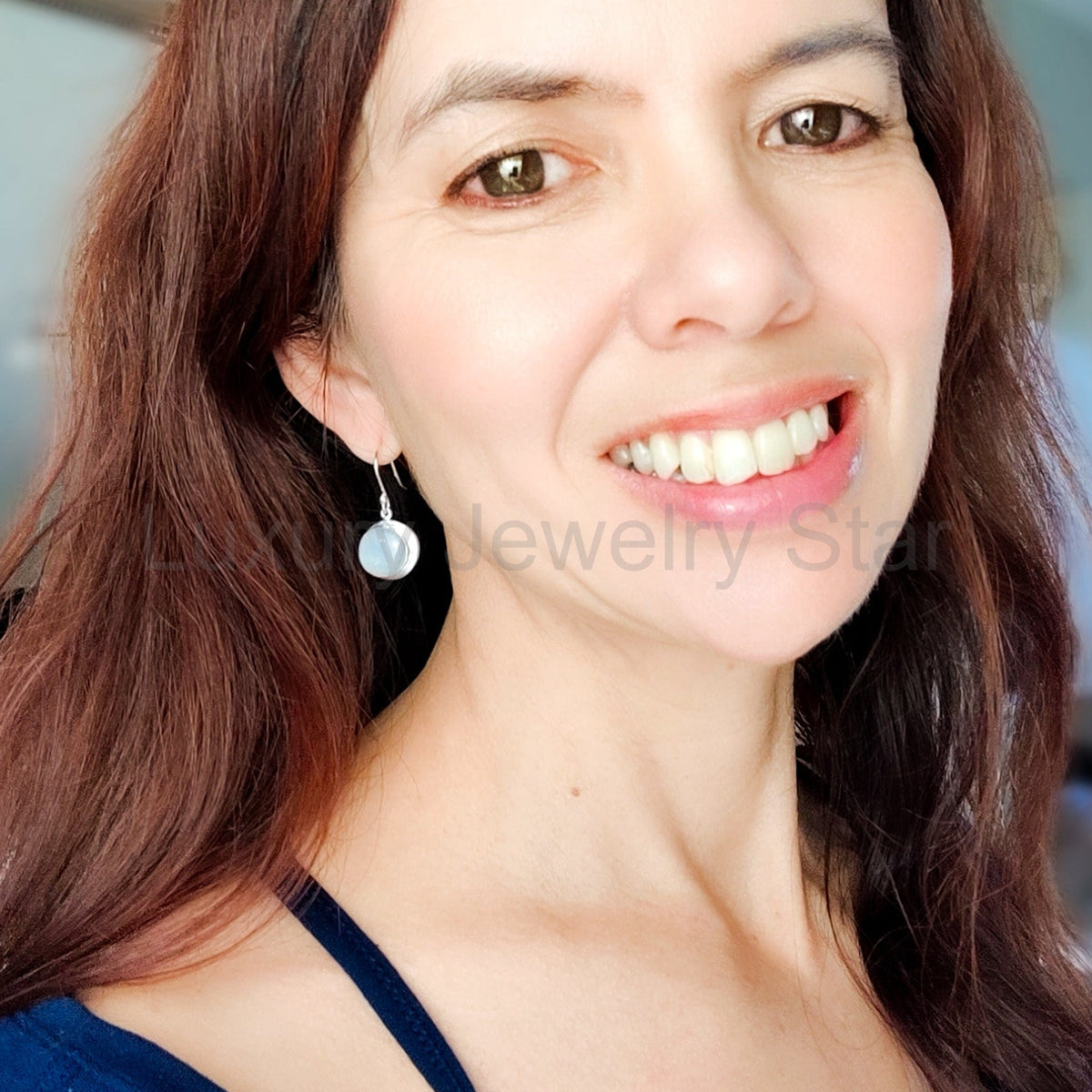 Rainbow Moonstone Earrings | 13mm Round | June Birthstone | Sterling Silver - image 2