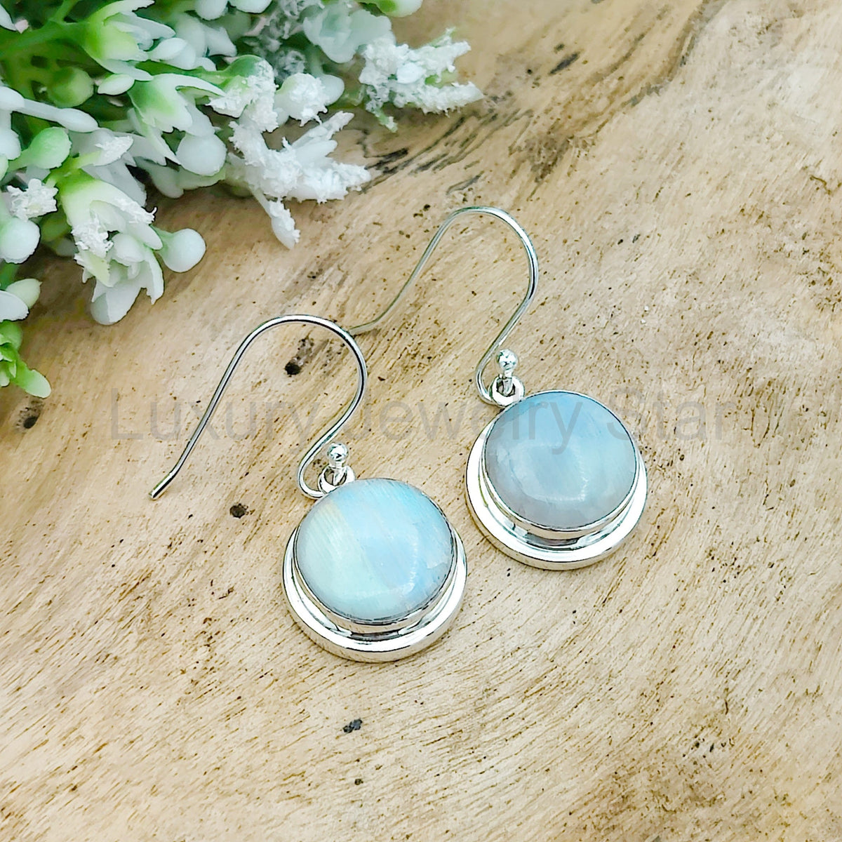 Rainbow Moonstone Earrings | 13mm Round | June Birthstone | Sterling Silver - image 4