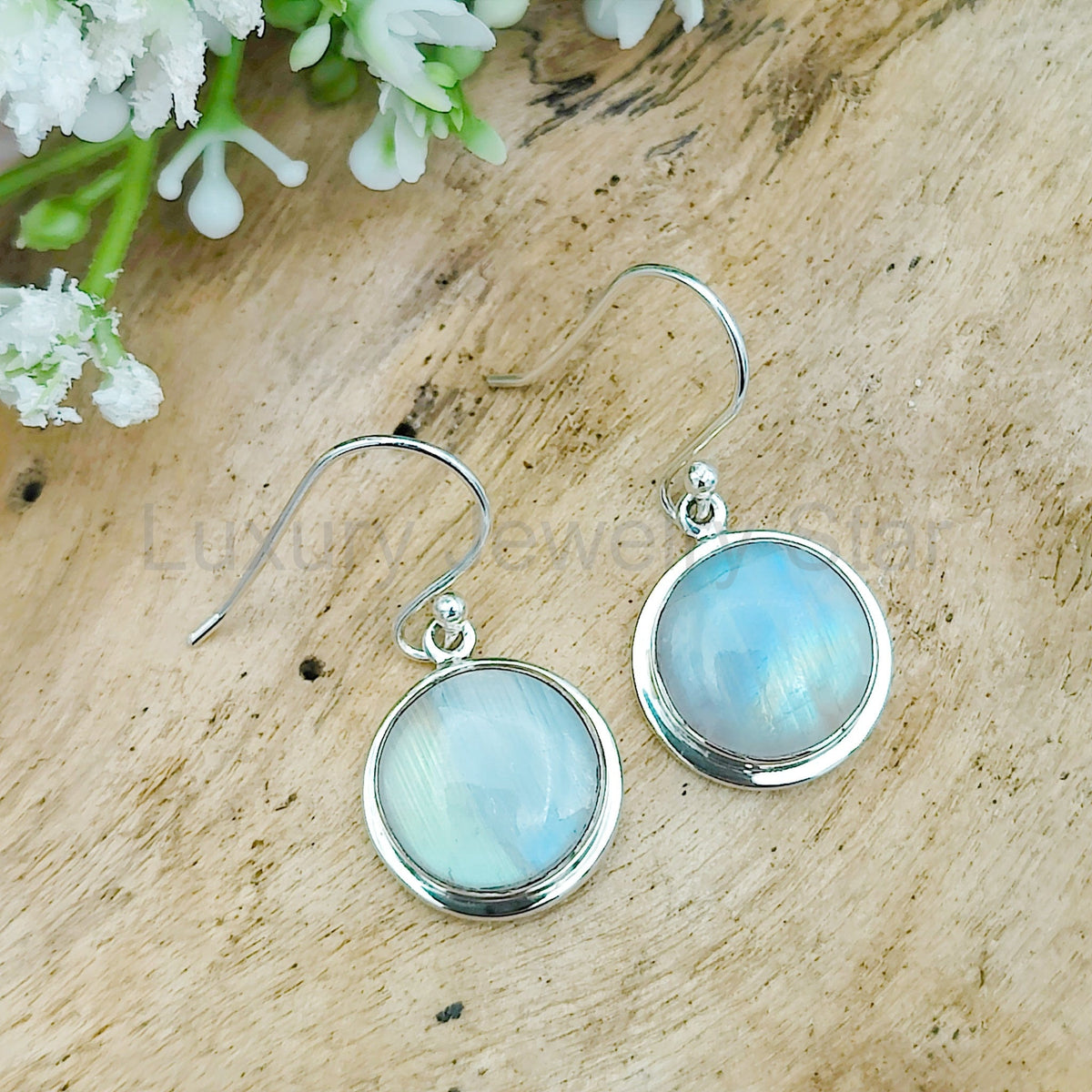 Rainbow Moonstone Earrings | 13mm Round | June Birthstone | Sterling Silver - image 5