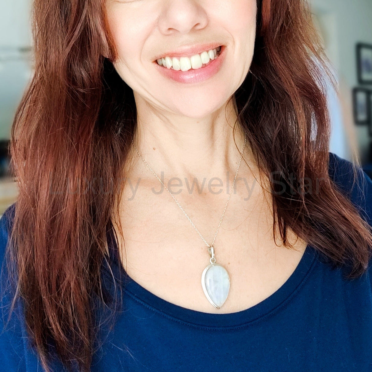 Rainbow Moonstone Pendant | 30mm Inverted Teardrop | Sterling silver - image 5