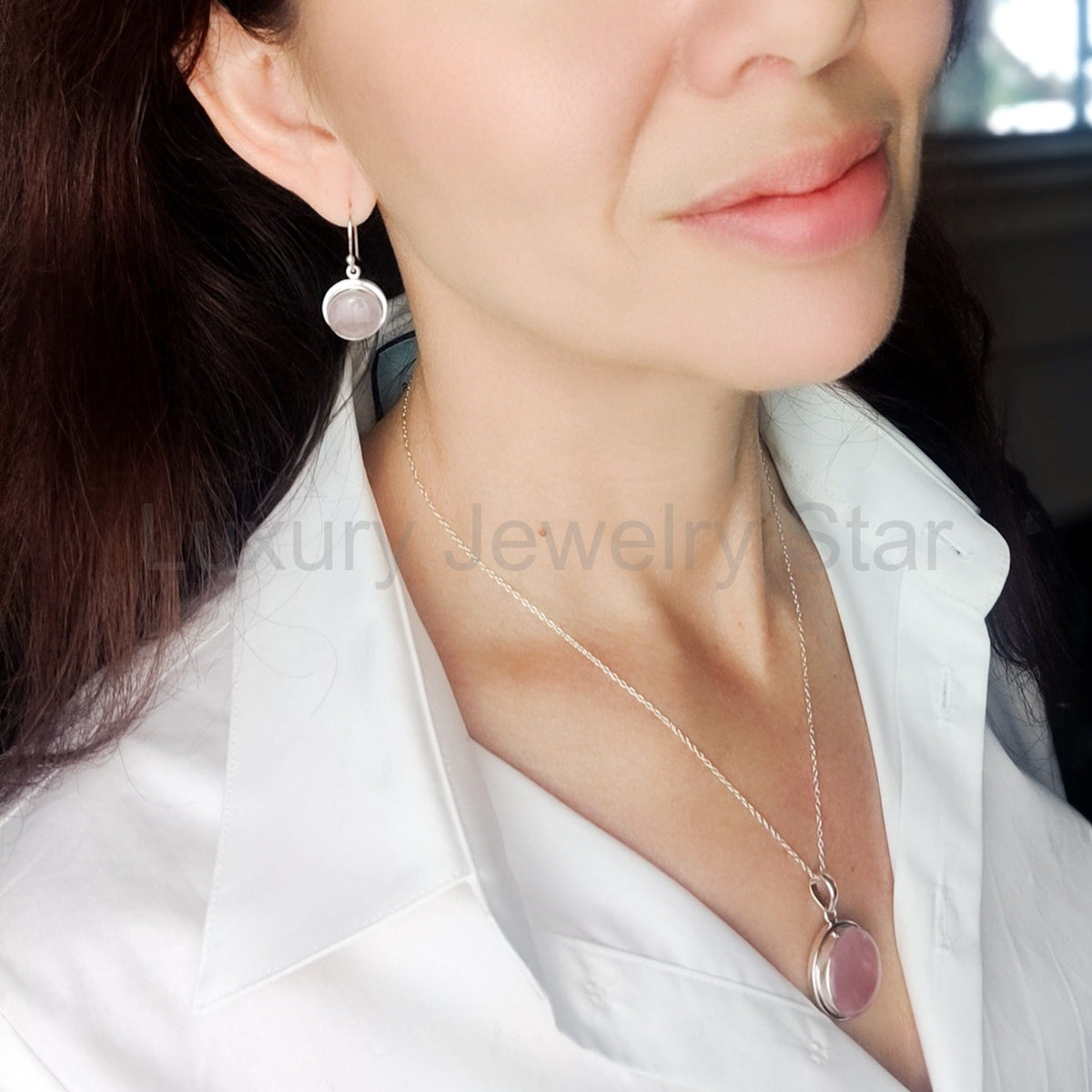 Rose Quartz Earrings | 15mm Circular | 5th Anniversary | Sterling Silver - image 6