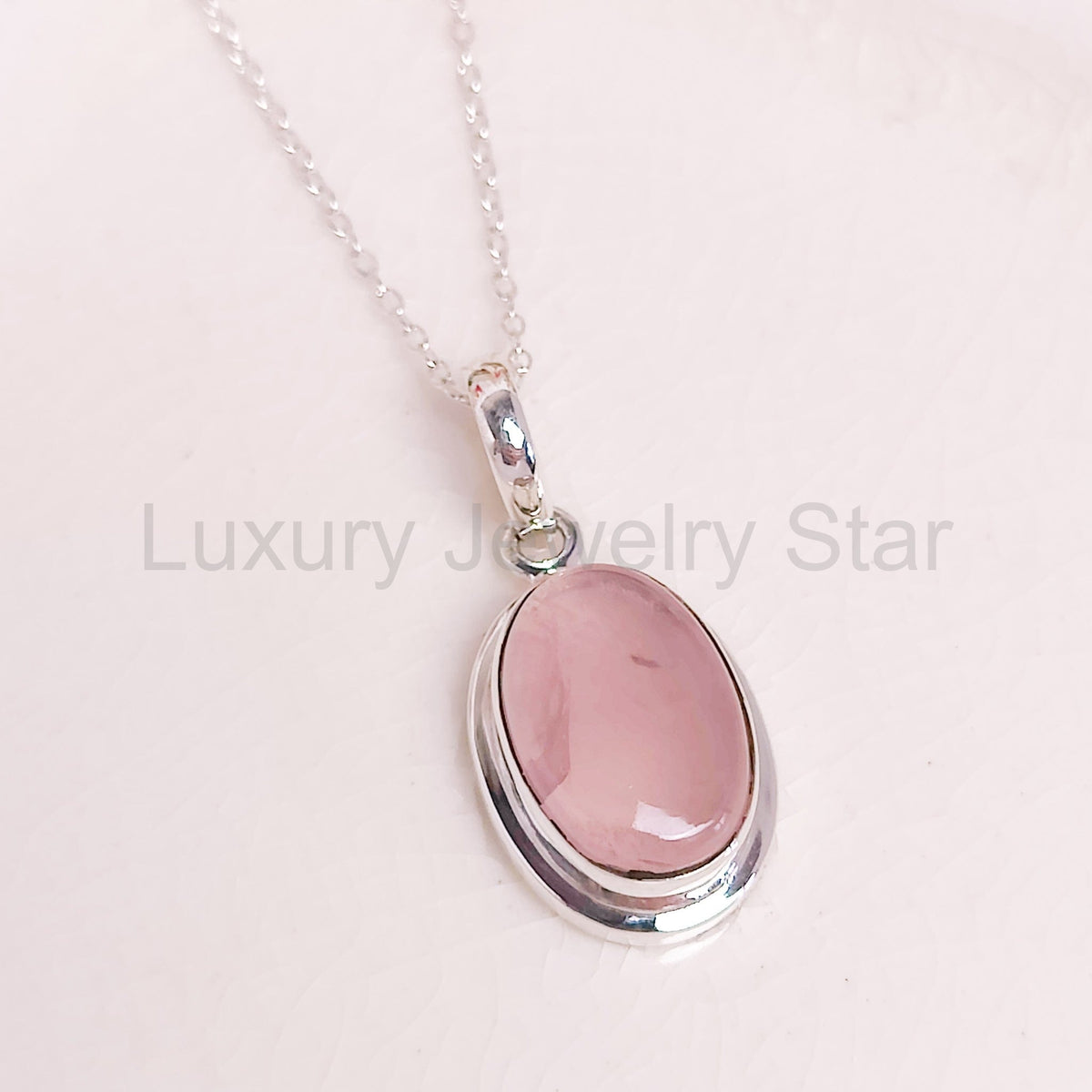 Rose Quartz Pendant | 15mm Oval | January Gift | Sterling Silver - image 3