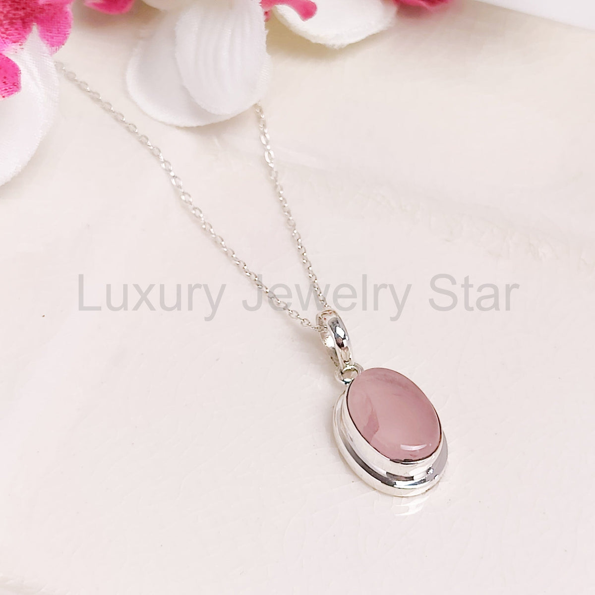 Rose Quartz Pendant | 15mm Oval | January Gift | Sterling Silver - image 4