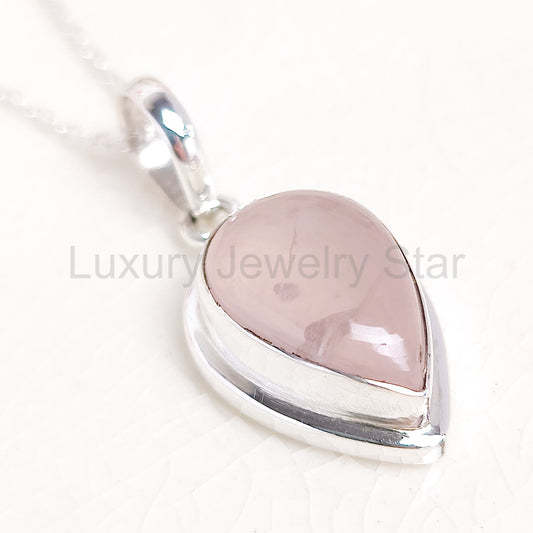 Rose Quartz Pendant | 15mm Teardrop | January Gift | Sterling Silver - image 2