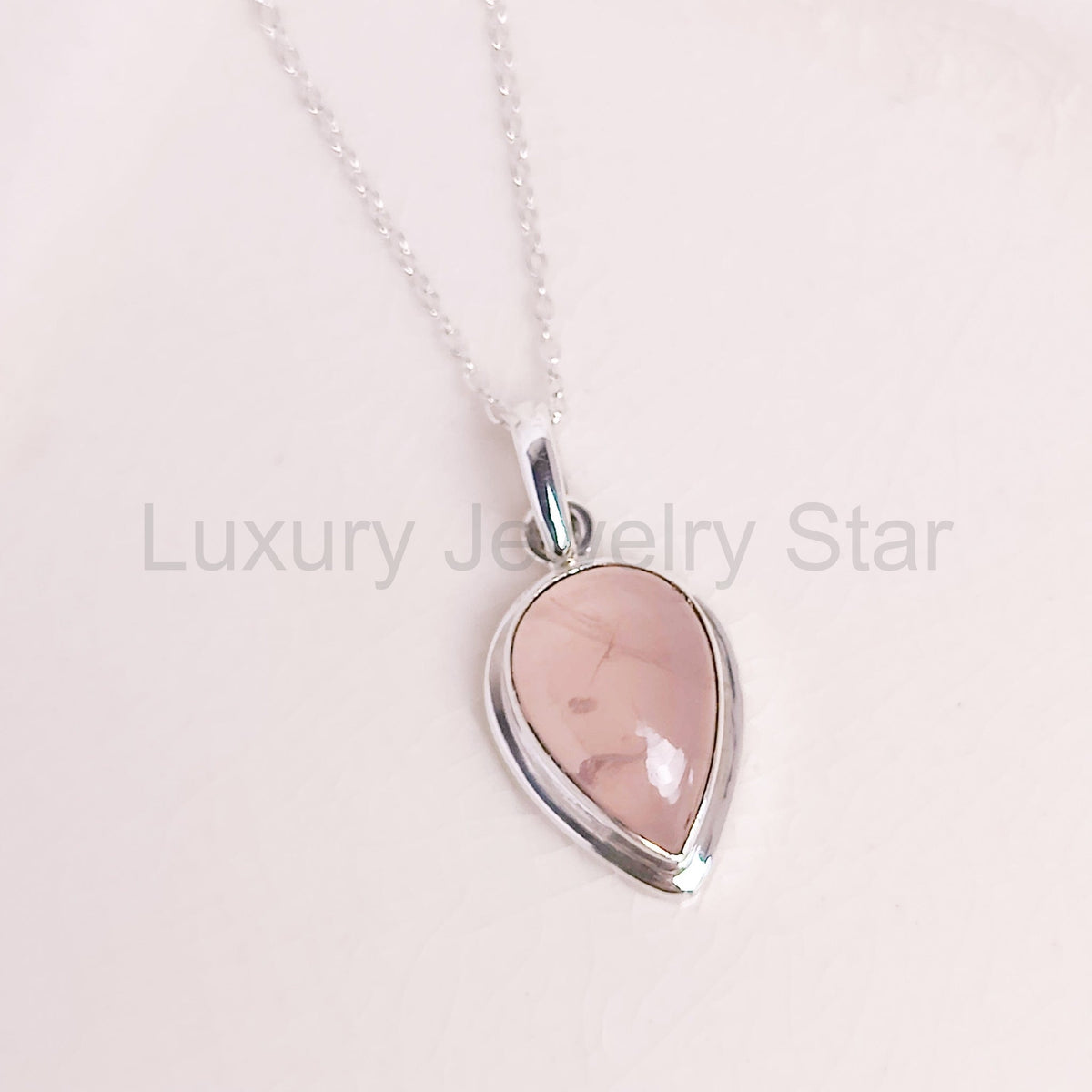 Rose Quartz Pendant | 15mm Teardrop | January Gift | Sterling Silver - image 4