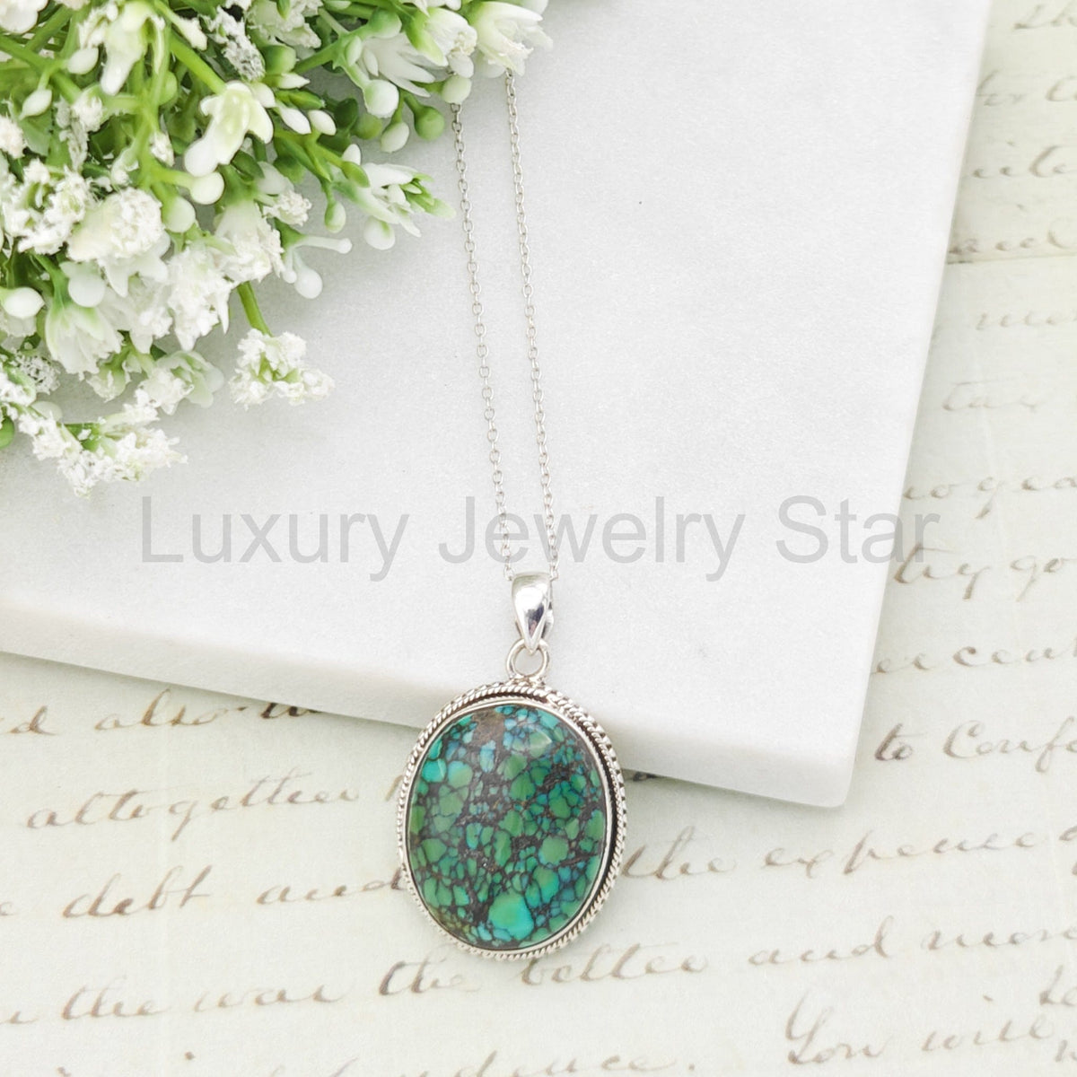 Turquoise Gemstone Pendant | December Gift | Sterling Silver - image 3