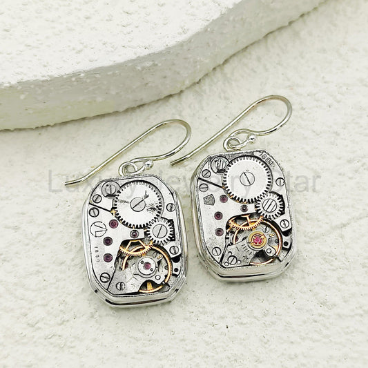 Vintage Watch Movement Earrings | Timepiece Gift | Sterling Silver