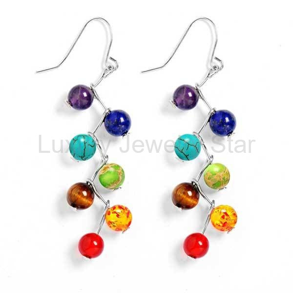 7 Chakra Natural Stone Earrings