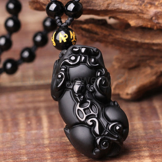 Black Obsidian Pixiu Protection Necklace