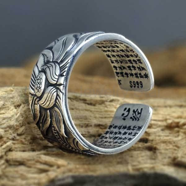 Buddhist Ring with Lotus and Heart Sutra - image 3