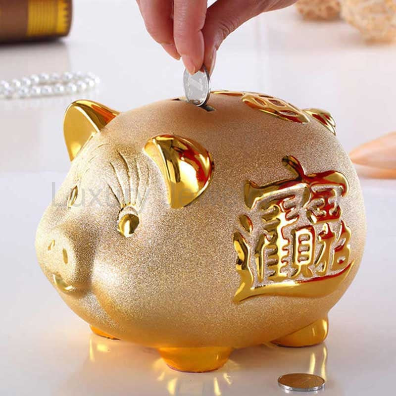 Ceramic Gold Chinese Piggy Bank