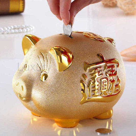 Ceramic Gold Chinese Piggy Bank